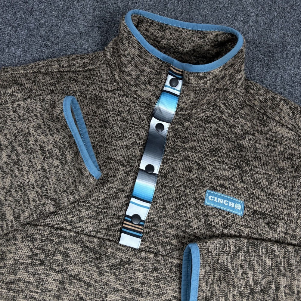 Cinch 3/4‎ Snap Pullover Mens M Heather Brown Fleece Southwestern Tribal Aztec